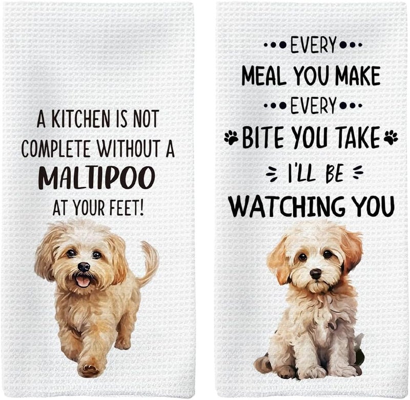 Tzhim Maltipoo Dog Kitchen Towels, Maltipoo Gifts Hand Towels, Gifts for MaltipooLovers Dish Towels Dishcloths Tea Towels for Kitchen, Dog Mom Gift, DogKitchen Bathroom Decor, 16x24 Inch - Image 1
